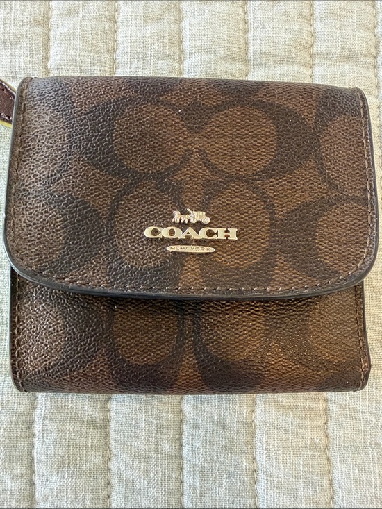 Coach Other - Coach Brown Signature Compact Wallet with Gold Logo
